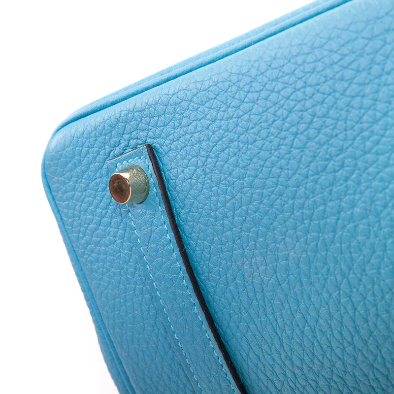 Birkin 35 leather handbag Hermès Blue in Leather - 31096871