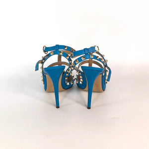 Rockstud Heels in Blue Leather