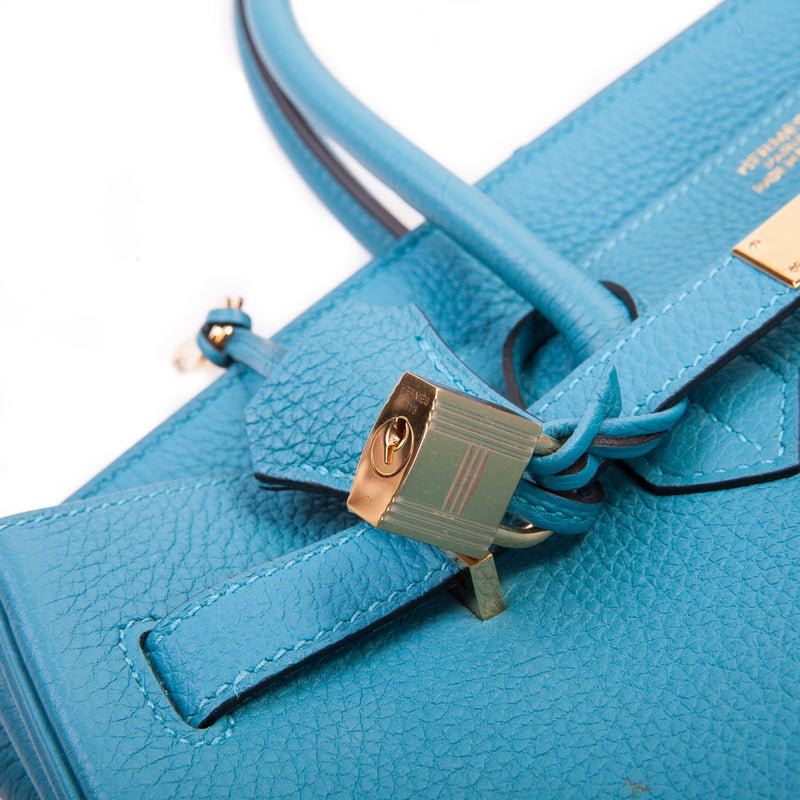 Birkin 35 leather handbag Hermès Blue in Leather - 31096871