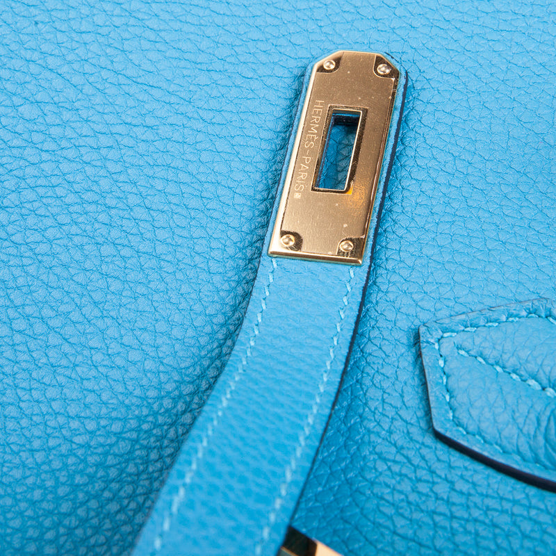 Hermes Togo Leather Birkin Bag 35 Blue Azur