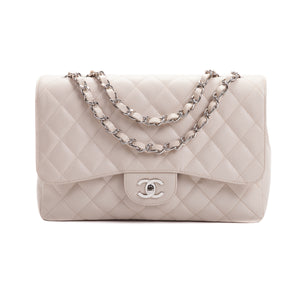 Single Flap Caviar Jumbo in Light Beige w/ Silver Hardware