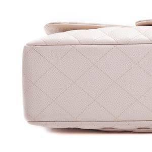 Single Flap Caviar Jumbo in Light Beige w/ Silver Hardware