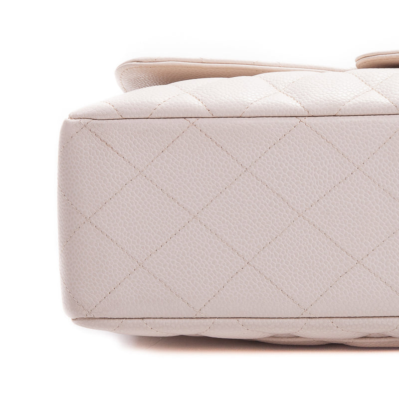 Single Flap Caviar Jumbo in Light Beige w/ Silver Hardware