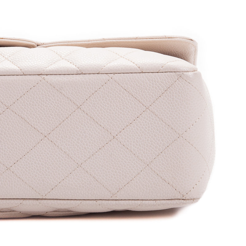 Single Flap Caviar Jumbo in Light Beige w/ Silver Hardware