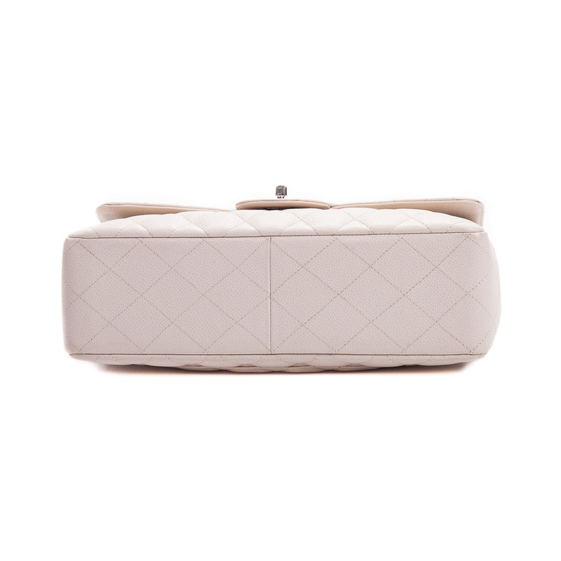 Single Flap Caviar Jumbo in Light Beige w/ Silver Hardware