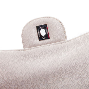 Single Flap Caviar Jumbo in Light Beige w/ Silver Hardware