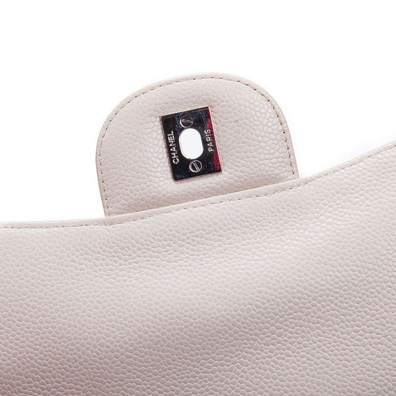 Single Flap Caviar Jumbo in Light Beige w/ Silver Hardware