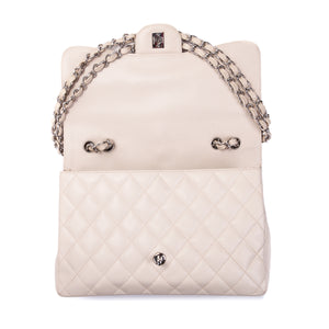 Single Flap Caviar Jumbo in Light Beige w/ Silver Hardware