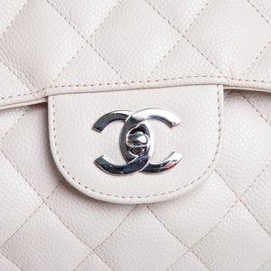 Single Flap Caviar Jumbo in Light Beige w/ Silver Hardware