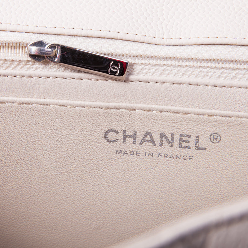 Single Flap Caviar Jumbo in Light Beige w/ Silver Hardware