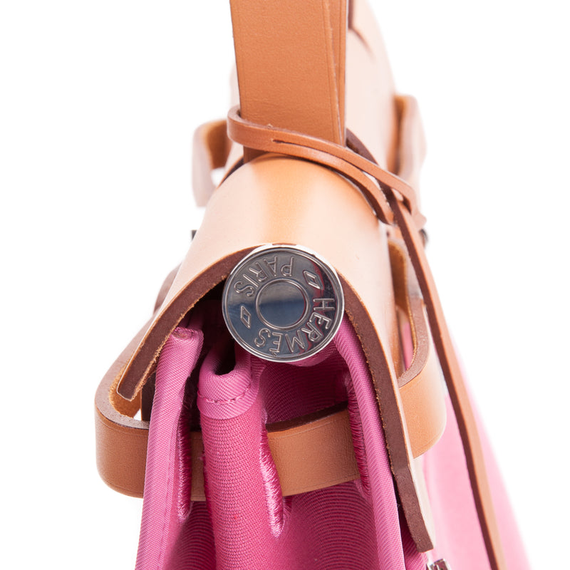 The HerBag Zip PM in Rose Purple canvas and Natural leather with