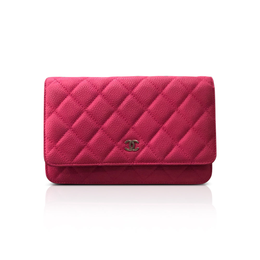 Matte Pink Quilted Caviar Flap WOC with SHW