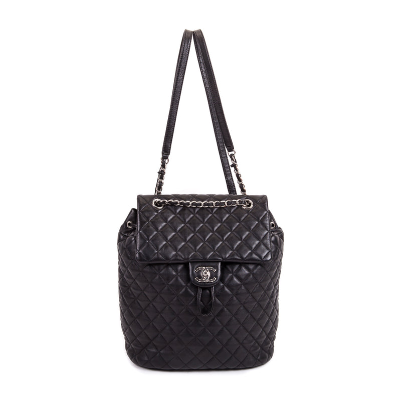 Black Quilted Lambskin Large Backpack