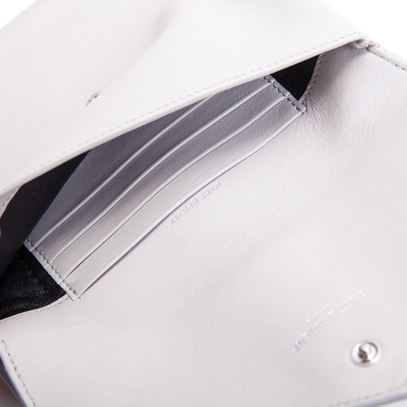 Grey Tri-Pocket V Flap Crossbody Calfskin Bag