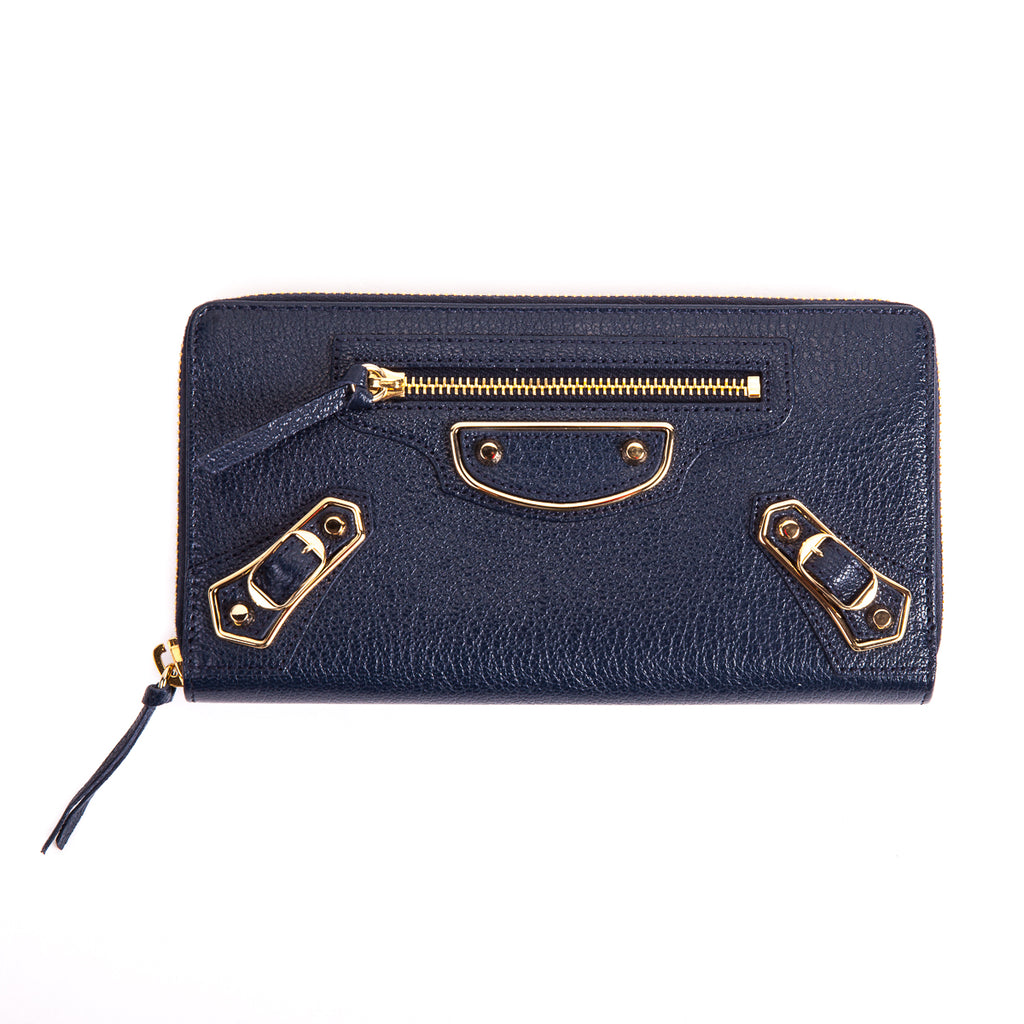 Blue classic Zip-around leather wallet