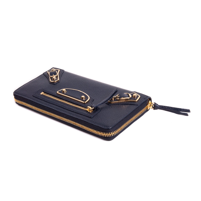 Blue classic Zip-around leather wallet