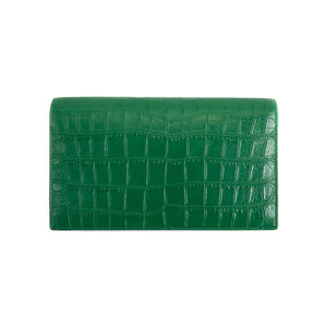 Embossed Crocodile Green Leather Clutch