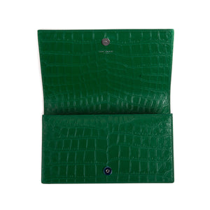 Embossed Crocodile Green Leather Clutch