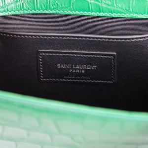 Embossed Crocodile Green Leather Clutch