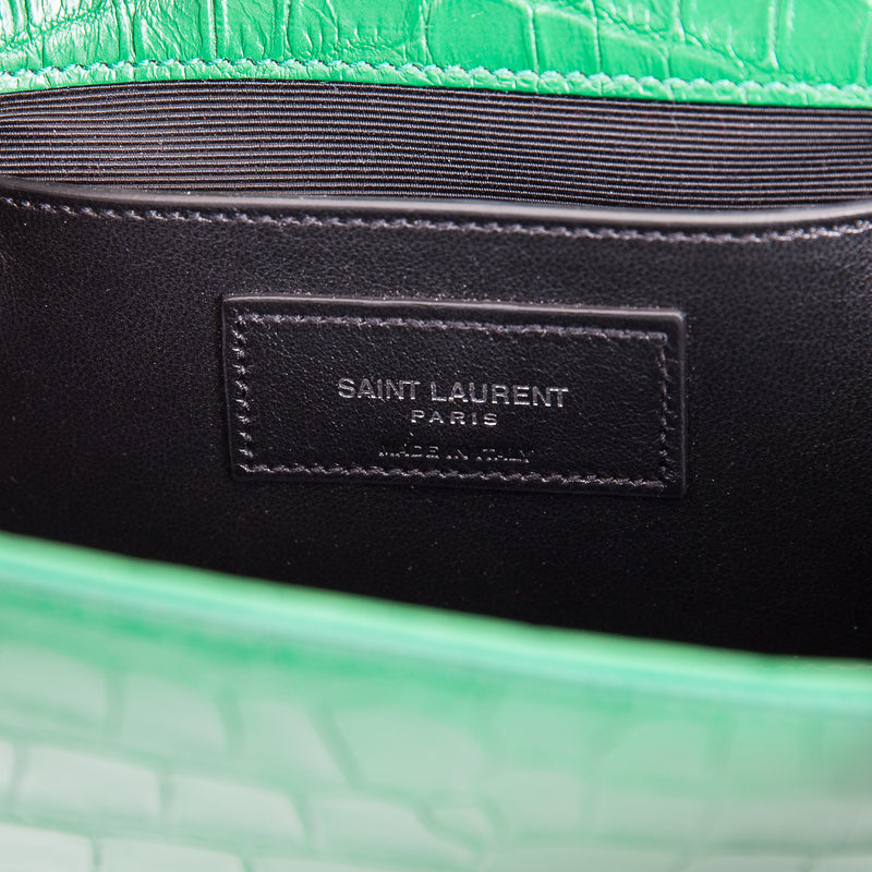 Embossed Crocodile Green Leather Clutch