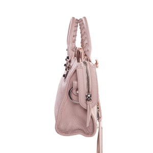 Chevre Metallic Edge Silver Mini City in Baby Pink