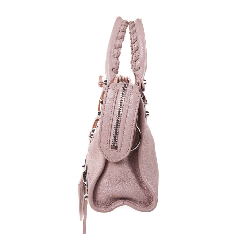 Chevre Metallic Edge Silver Mini City in Baby Pink