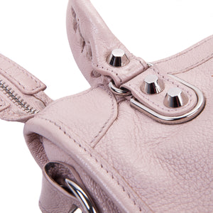 Chevre Metallic Edge Silver Mini City in Baby Pink