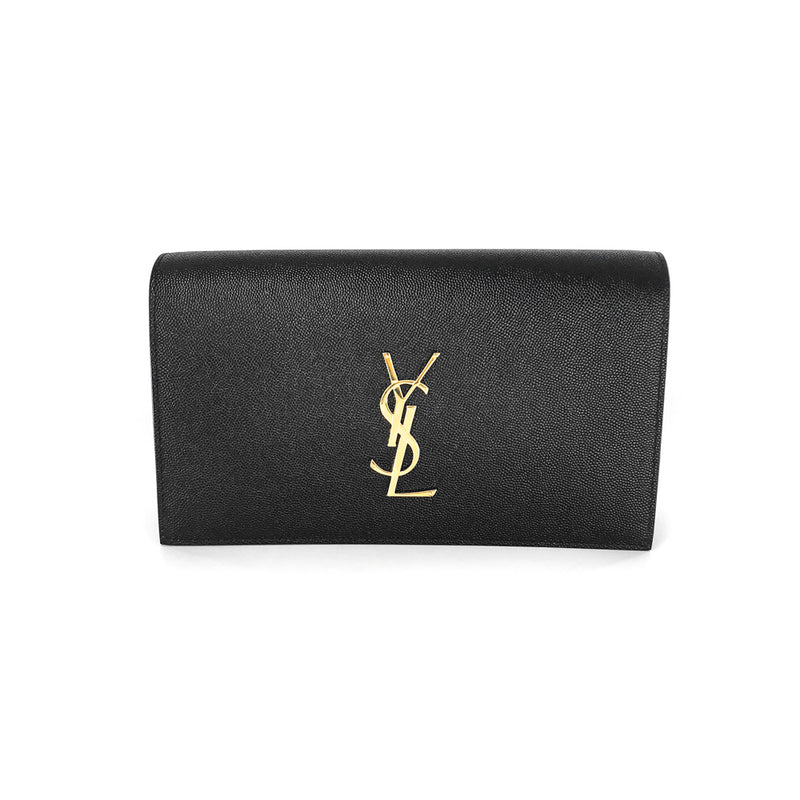 YSL Classic Monogram Clutch in Black Grain de Poudre