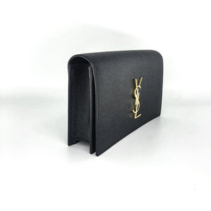YSL Classic Monogram Clutch in Black Grain de Poudre