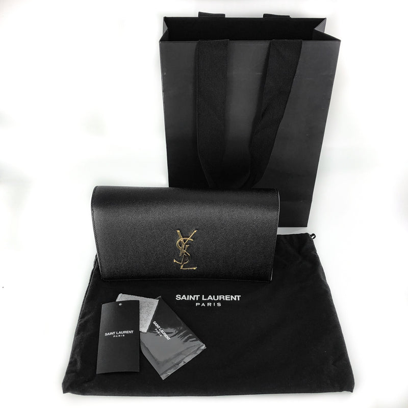 YSL Classic Monogram Clutch in Black Grain de Poudre