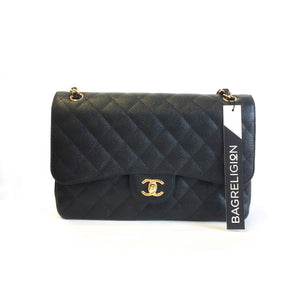 Double Flap Jumbo in Black Caviar Leather