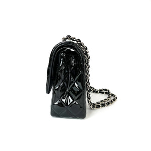 Double Flap Jumbo Quilted Patent Bag in Black with SHW