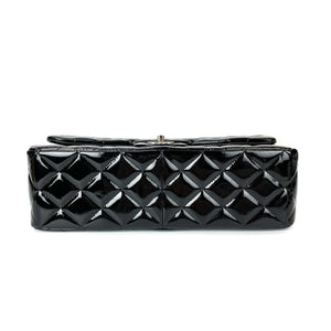 Double Flap Jumbo Quilted Patent Bag in Black with SHW