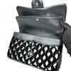 Double Flap Jumbo Quilted Patent Bag in Black with SHW