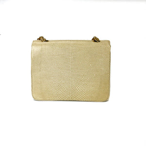 Lizard Mini Square Flap in Beige with GHW