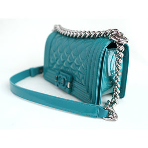 Boy Bag in Blue Patent Leather