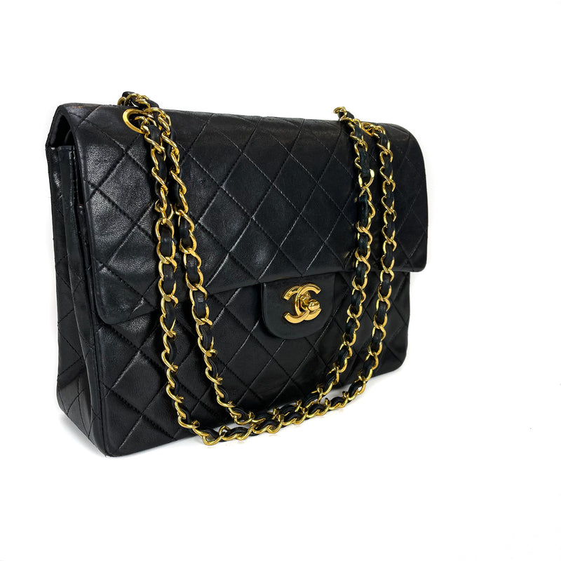 Vintage Chanel Classic Large Black Lambskin 2.55 Square Shape