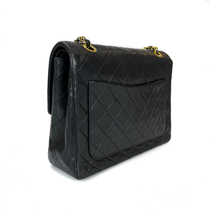 Vintage Black Lambskin 10’’ Medium Square Classic Flap