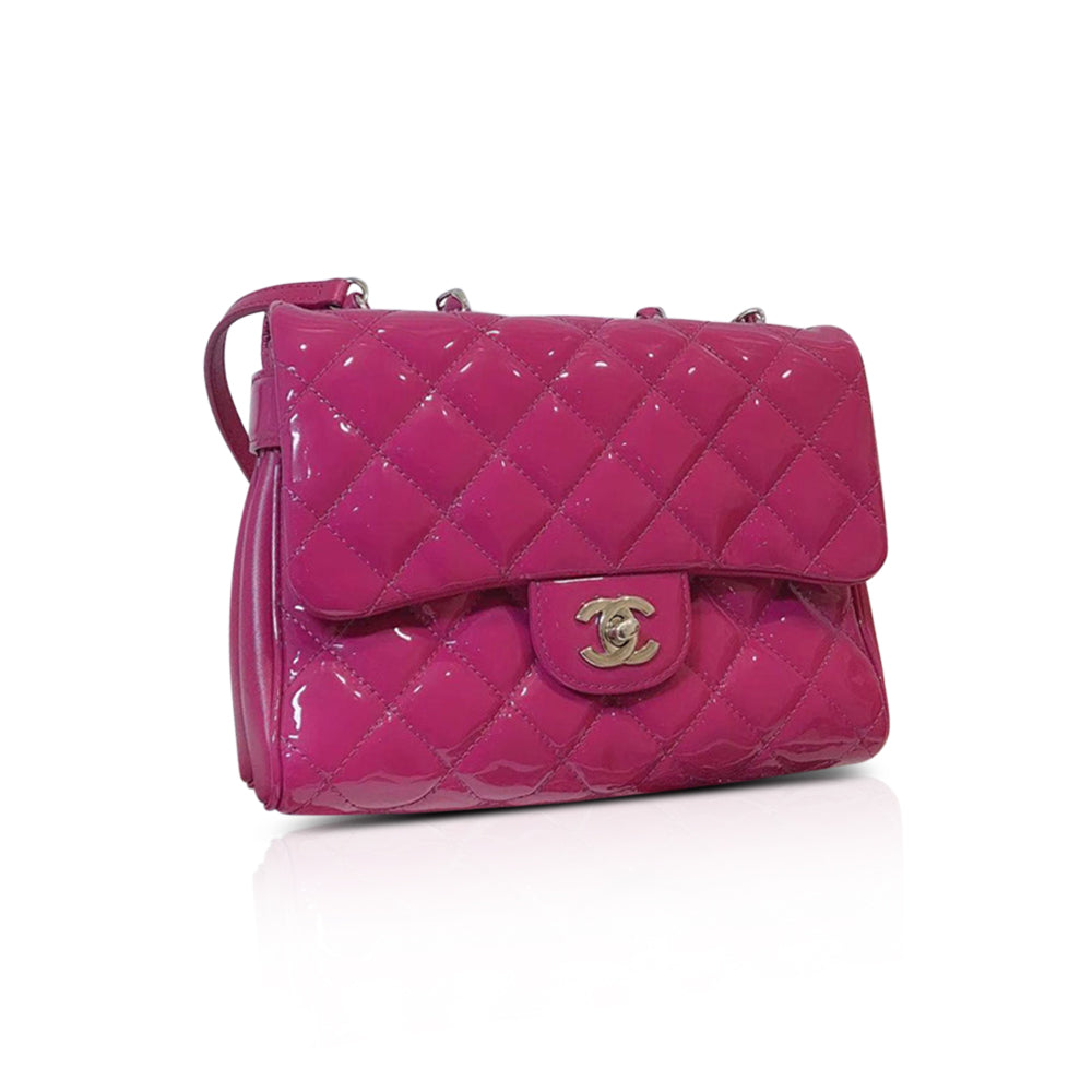 Crossbody Flap Bag in Quilted Fuchsia Patent Leather with SHW