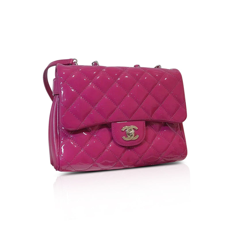 Crossbody Flap Bag in Quilted Fuchsia Patent Leather with SHW