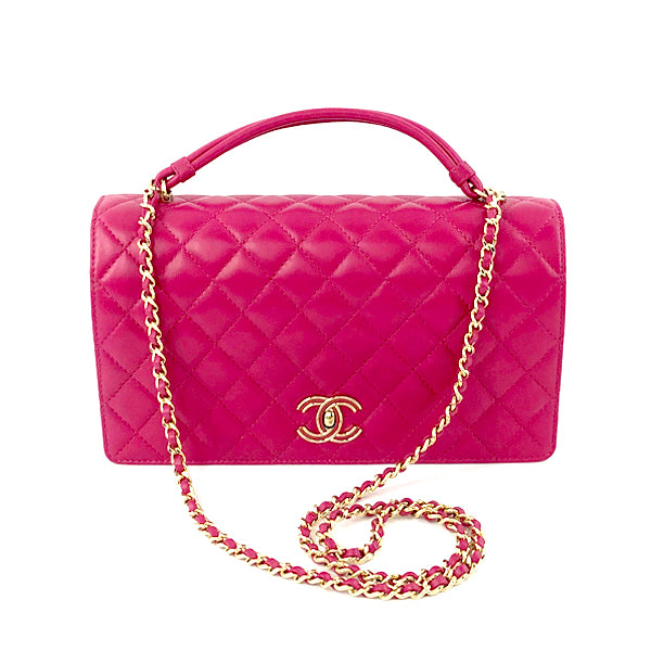 Tie Handle Flap bag in Dark Pink