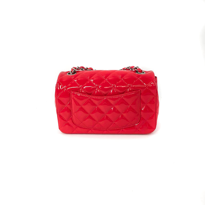 Mini Rectangle Flap Bag in Dark Pink Quilted Patent Leather