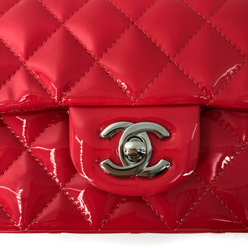 CHANEL Patent Calfskin Quilted Bi-Color Mini Rectangular Flap Pink