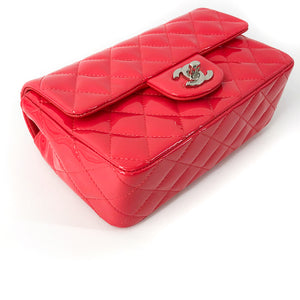 Mini Rectangle Flap Bag in Dark Pink Quilted Patent Leather