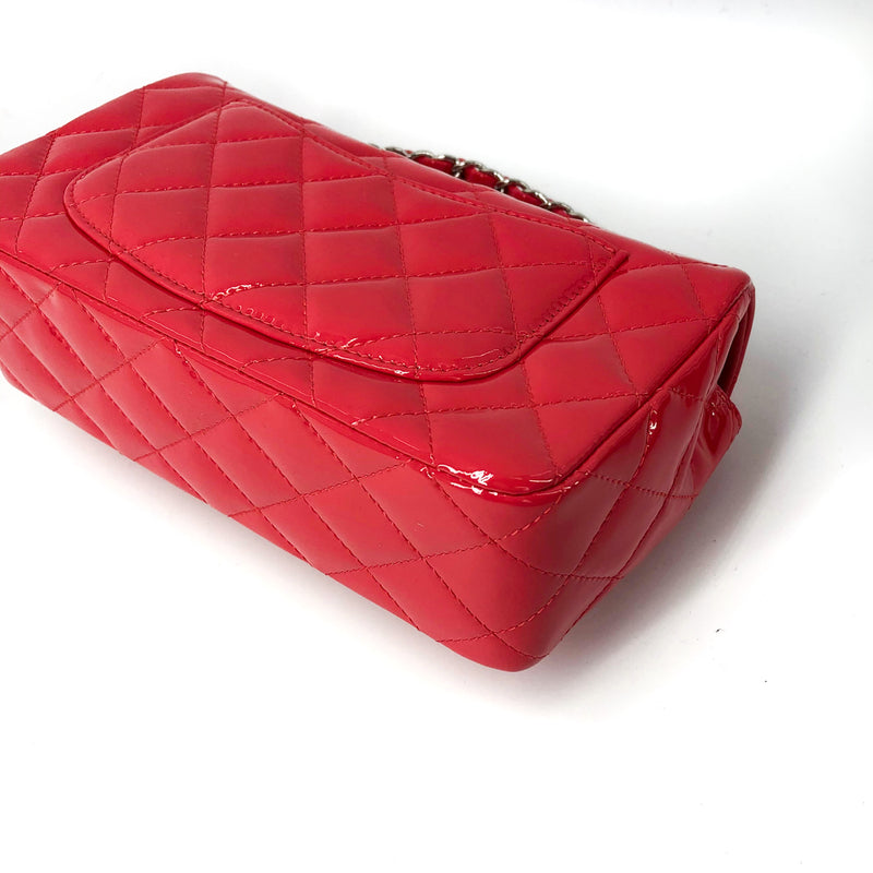 Mini Rectangle Flap Bag in Dark Pink Quilted Patent Leather