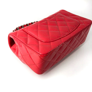 Mini Rectangle Flap Bag in Dark Pink Quilted Patent Leather