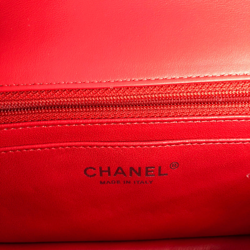Mini Rectangle Flap Bag in Dark Pink Quilted Patent Leather