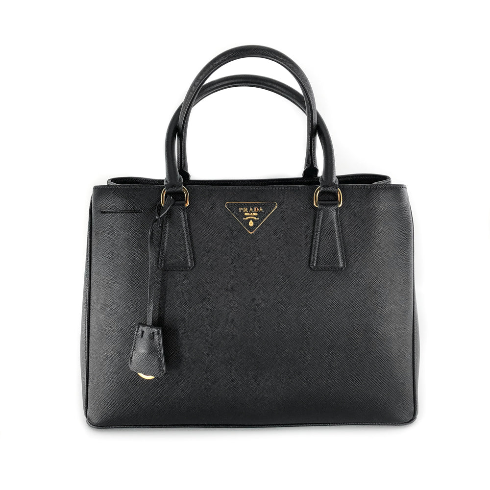 Saffiano Single-Zip Galleria Medium Tote in Black with GHW