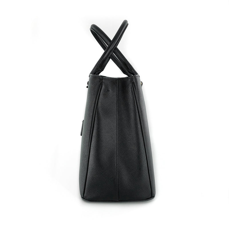 Saffiano Single-Zip Galleria Medium Tote in Black with GHW