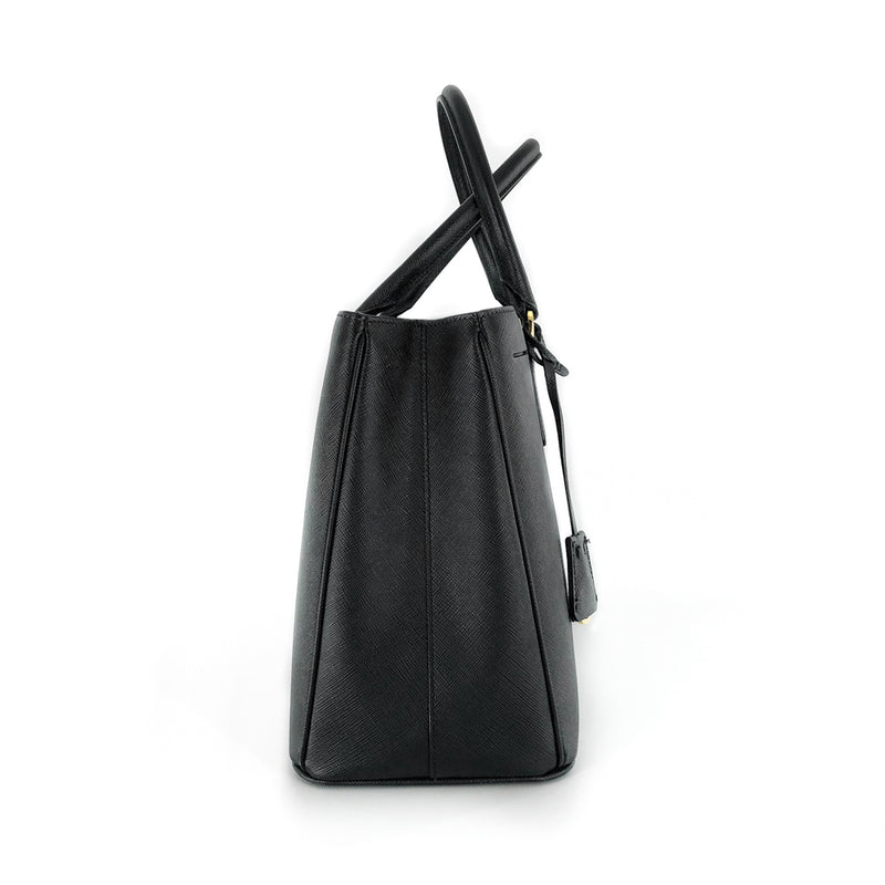 Saffiano Single-Zip Galleria Medium Tote in Black with GHW
